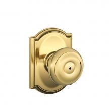 Schlage F40 GEO 605 CAM - Georgian Knob with Camelot Trim Bed and Bath Lock in Bright Brass