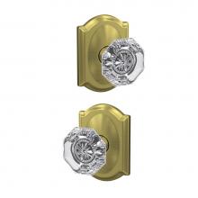 Schlage FC172 ALX 608 CAM - Custom Alexandria Non-Turning Glass Knob with Camelot Trim in Satin Brass