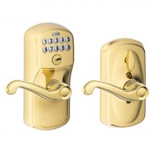 Schlage FE595 PLY 505 FLA - Flair Keypad Lever with Plymouth Trim in Bright Brass