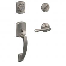 Schlage FC60 GRW 619 DMP KIN - Custom Greenwich Single Cylinder Handleset and Interior Dempsey Lever with Kinsler Trim in Satin N