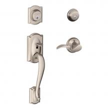 Schlage F62 CAM 619 AVA LH - Camelot Handleset with Double Cylinder Deadbolt and Avanti Lever in Satin Nickel- Left Handed