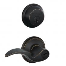 Schlage FB50N V AVA 716 - Single Cylinder Deadbolt and Keyed Entry Avanti Lever in Aged Bronze