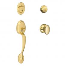 Schlage F62 PLY 605 SIE - Plymouth Handleset with Double Cylinder Deadbolt and Siena Knob in Bright Brass