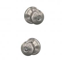 Schlage F51A AND 619 GEO - Andover Knob with Georgian Trim Keyed Entry Lock in Satin Nickel Satin Nickel