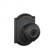Schlage F51 V GEO 716 CAM - Georgian Knob with Camelot Trim Keyed Entry Lock in Aged Bronze