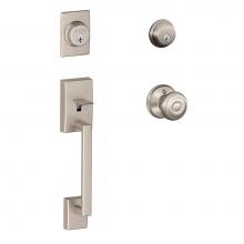 Schlage F62 CEN 619 GEO - Century Handleset with Double Cylinder Deadbolt and Georgian Knob in Satin Nickel