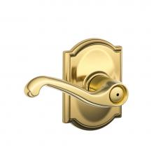 Schlage F40 FLA 605 CAM - Flair Lever with Camelot Trim Bed and Bath Lock in Bright Brass