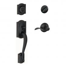 Schlage F60 CAM 716 ACC LH - Camelot Handleset with Single Cylinder Deadbolt and Accent Lever in Aged Bronze - Left Handed