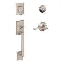 Schlage F62 CEN 619 LAT - Century Handleset with Double Cylinder Deadbolt and Latitude Lever in Satin Nickel