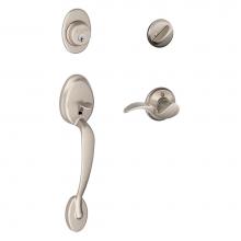 Schlage F60 V PLY 619 AVA - Plymouth Handleset with Single Cylinder Deadbolt and Avanti Lever in Satin Nickel