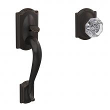 Schlage FC285 GC CAM 716 ALX CAM - Custom Camelot Front Entry Handle and Alexandria Glass Knob with Camelot Trim in Aged Bronze
