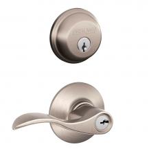 Schlage FB50N GC ACC 619 - Single Cylinder Deadbolt and Keyed Entry Accent Lever in Satin Nickel