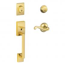 Schlage F62 CEN 505 FLA 605 LH - Century Handleset with Double Cylinder Deadbolt and Flair Lever in Bright Brass- Left Handed