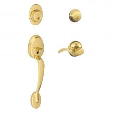 Schlage F62 PLY 505 AVA 605 LH - Plymouth Handleset with Double Cylinder Deadbolt and Avanti Lever in Bright Brass - Left Handed