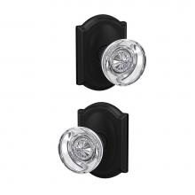 Schlage FC21 HOB 622 CAM - Custom Hobson Glass Knob with Camelot Trim Hall-Closet and Bed-Bath Lock in Matte Black