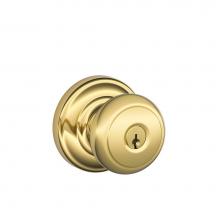 Schlage F51A AND 605 AND - Andover Knob with Andover Trim Keyed Entry Lock in Bright Brass