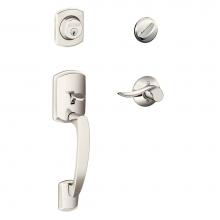 Schlage F60 GRW 618 SAC LH - Greenwich Handleset with Single Cylinder Deadbolt and Sacramento Lever in Polished Nickel - Left H
