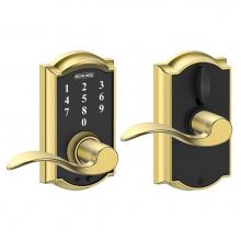 Schlage FE695 CAM 605 ACC - Touch Keyless Touchscreen Accent Lever with Camelot Trim in Bright Brass