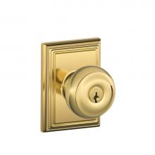 Schlage F51A GEO 605 ADD - Georgian Knob with Addison Trim Keyed Entry Lock in Bright Brass