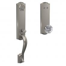 Schlage FCT93 CAM 619 ALX CAM - Custom Camelot 3/4 Trim Inactive Handleset with Alexandria Glass Knob in Satin Nickel