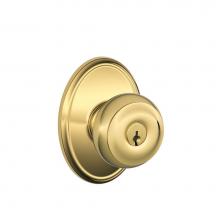 Schlage F51A GEO 505 605 WKF - Georgian Knob with Wakefield Trim Keyed Entry Lock in Bright Brass