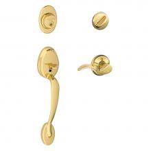 Schlage F60 PLY 505 AVA 605 LH - Plymouth Handleset with Single Cylinder Deadbolt and Avanti Lever in Bright Brass - Left Handed