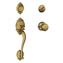 Schlage F60 BRK 609 GEO - Brookshire Handleset with Single Cylinder Deadbolt and Georgian Knob in Antique Brass