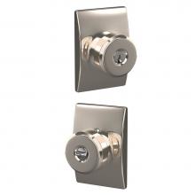 Schlage F51A BWE 618 CEN - Bowery Knob with Century Trim Keyed Entry Lock in Polished Nickel