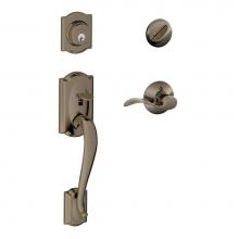 Schlage F60 CAM 620 ACC LH - Camelot Handleset with Single Cylinder Deadbolt and Accent Lever in Antique Pewter - Left Handed