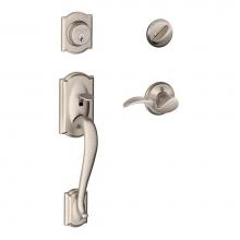 Schlage F60 CAM 619 AVA - Camelot Handleset with Single Cylinder Deadbolt and Avanti Lever in Satin Nickel