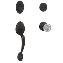 Schlage FC93 PLY 716 HOB KIN - Custom Plymouth Inactive Handleset with Hobson Glass Knob and Kinsler Trim in Aged Bronze