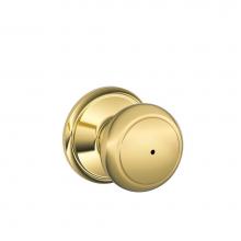 Schlage F40 AND 605 - Andover Knob Bed and Bath Lock in Bright Brass