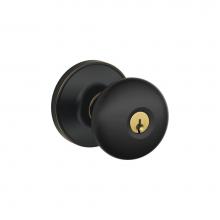 Schlage J54 STR 716 - Stratus Knob Keyed Entry Lock in Aged Bronze
