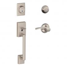 Schlage F62 CEN 619 MER LH - Century Handleset with Double Cylinder Deadbolt and Merano Lever in Satin Nickel- Left Handed
