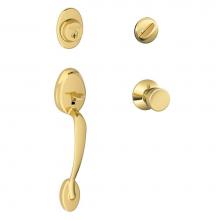 Schlage F60 V PLY 505 BEL 605 - Plymouth Handleset with Single Cylinder Deadbolt and Bell Knob in Bright Brass