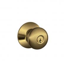 Schlage F51 V PLY 609 - Plymouth Knob Keyed Entry Lock in Antique Brass