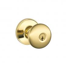 Schlage J54 F STR 605 - Stratus Knob Keyed Entry Lock in Bright Brass