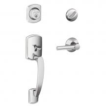 Schlage F60 GRW 625 BRW - Greenwich Handleset with Single Cylinder Deadbolt and Broadway Lever in Bright Chrome