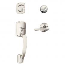 Schlage F60 GRW 618 LAT - Greenwich Handleset with Single Cylinder Deadbolt and Latitude Lever in Polished Nickel