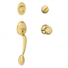 Schlage F60 PLY 605 GEO - Plymouth Handleset with Single Cylinder Deadbolt and Georgian Knob in Bright Brass