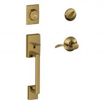 Schlage F60 CEN 609 ACC LH - Century Handleset with Single Cylinder Deadbolt and Accent Lever in Antique Brass - Left Handed