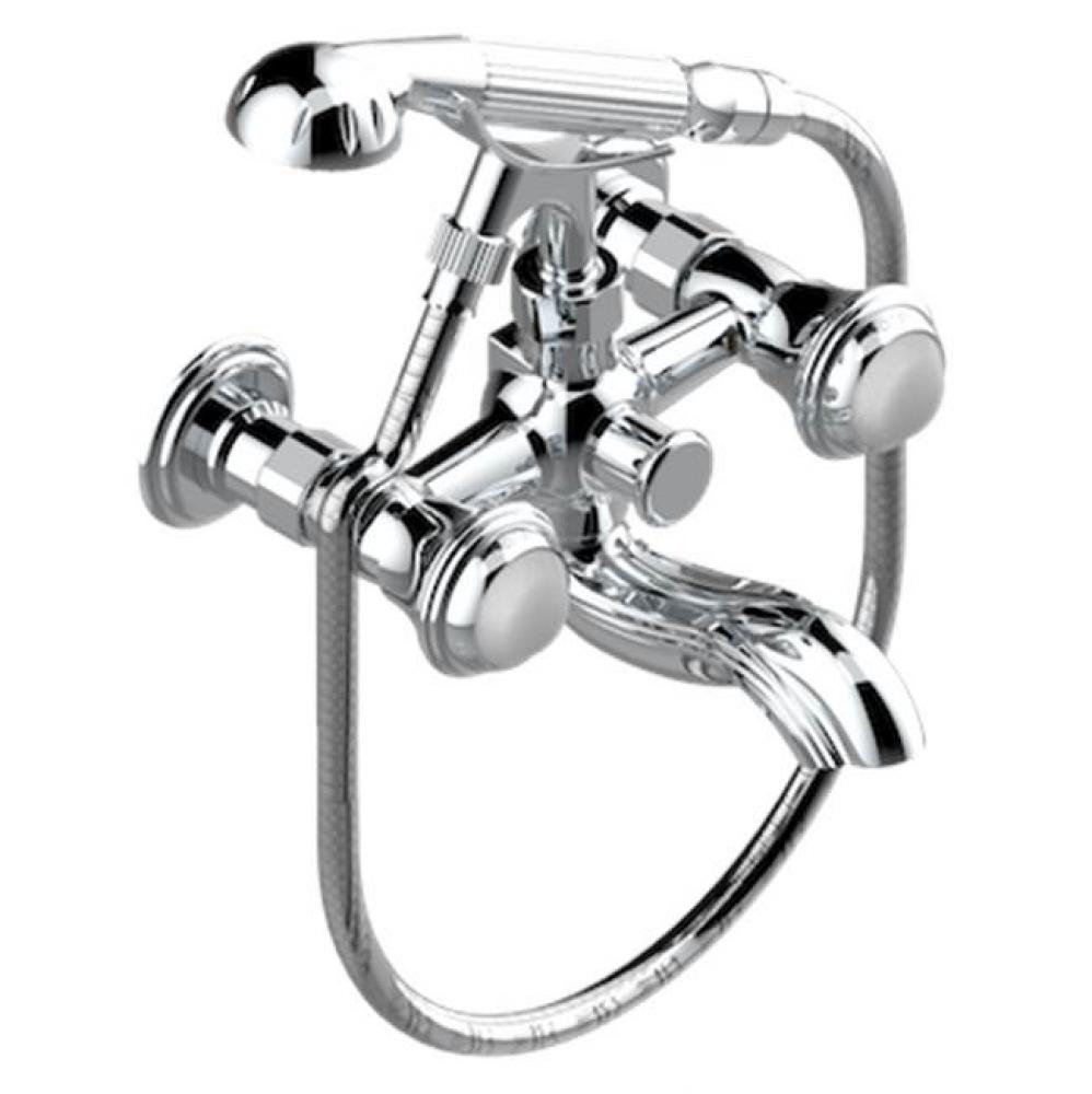 Exposed Tub Filler With Cradle Handshower, Wall Mounted