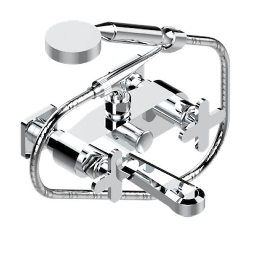 Exposed Tub Filler With Cradle Handshower, Wall Mounted