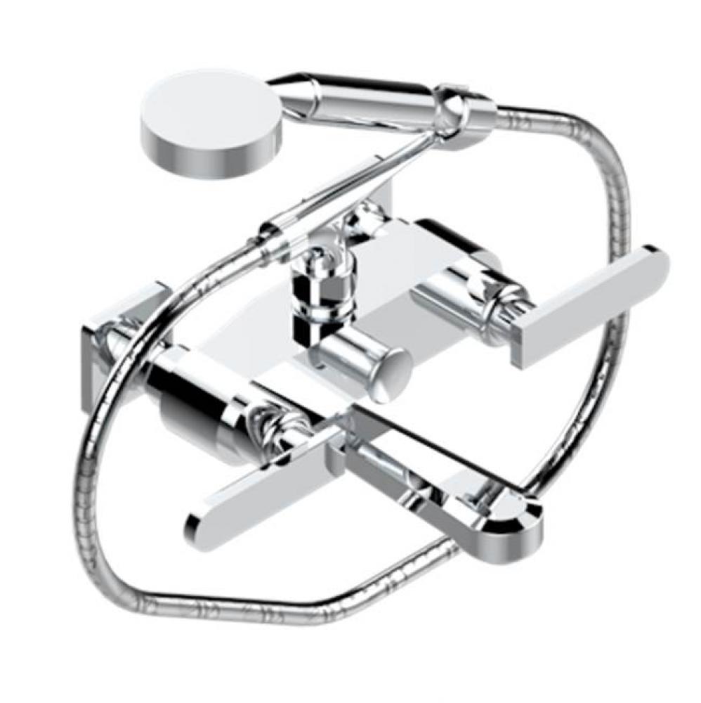 Exposed Tub Filler With Cradle Handshower, Wall Mounted