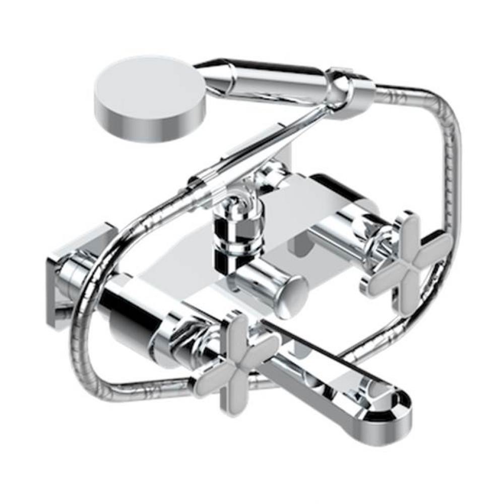Exposed Tub Filler With Cradle Handshower, Wall Mounted
