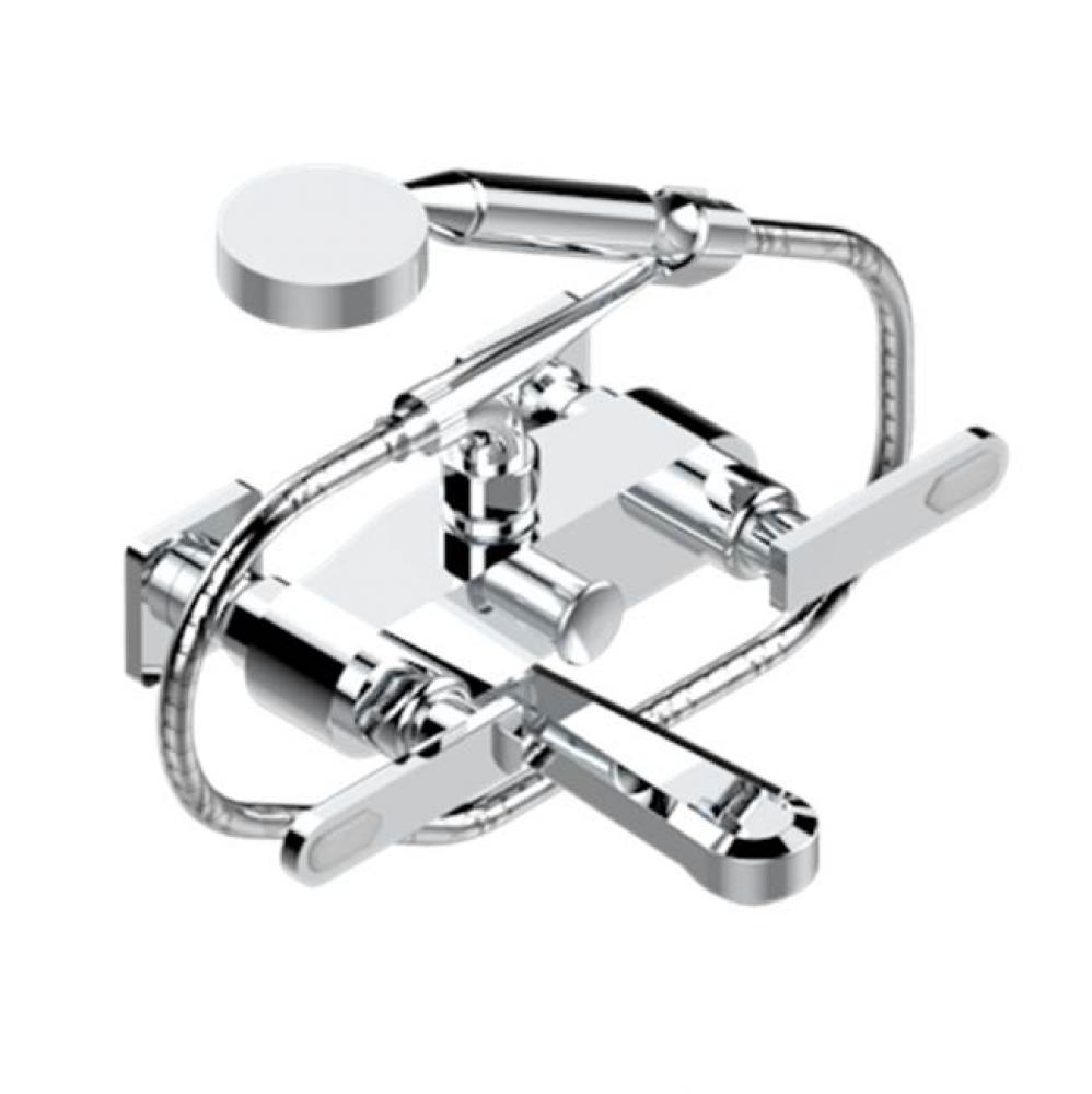Exposed Tub Filler With Cradle Handshower, Wall Mounted