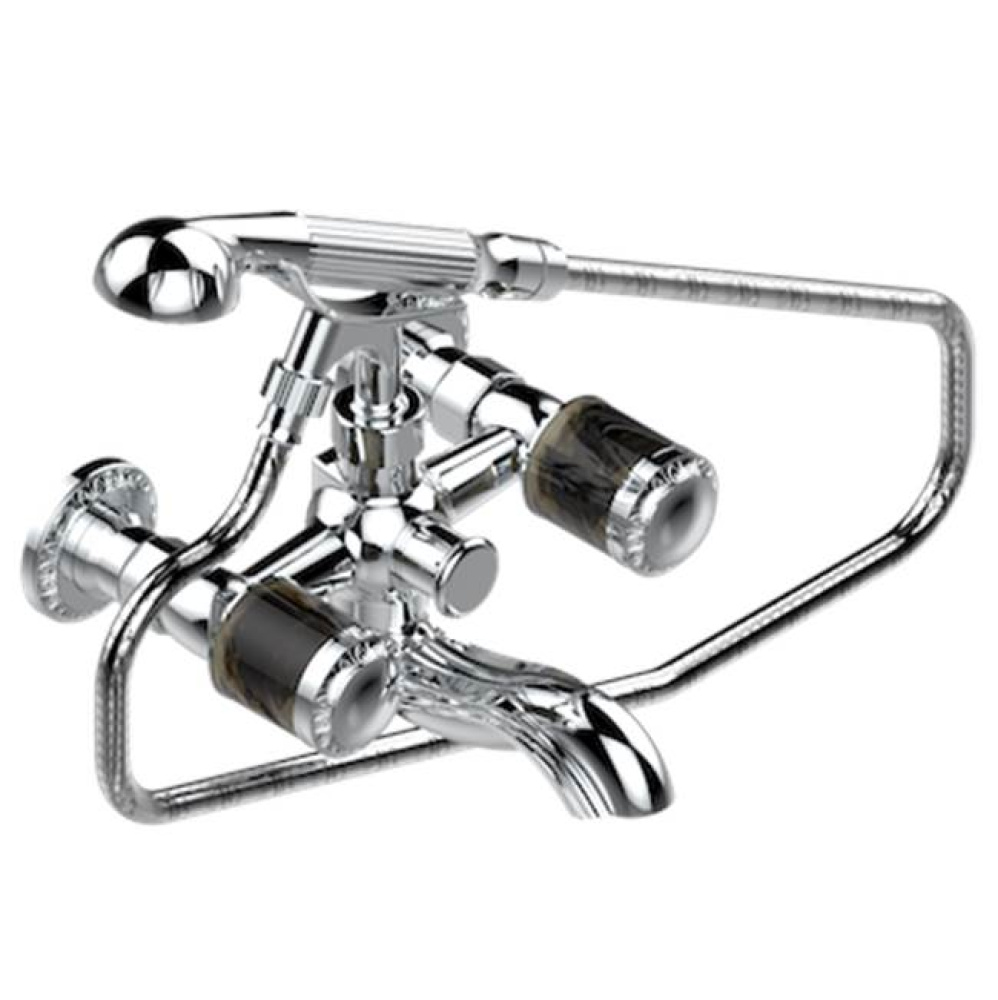 Exposed Tub Filler With Cradle Handshower, Wall Mounted