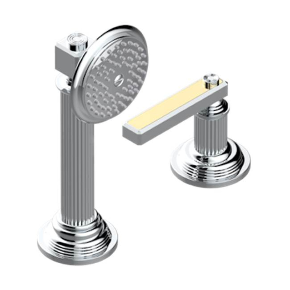 Deck mounted mixer with handshower, progressive cartridge