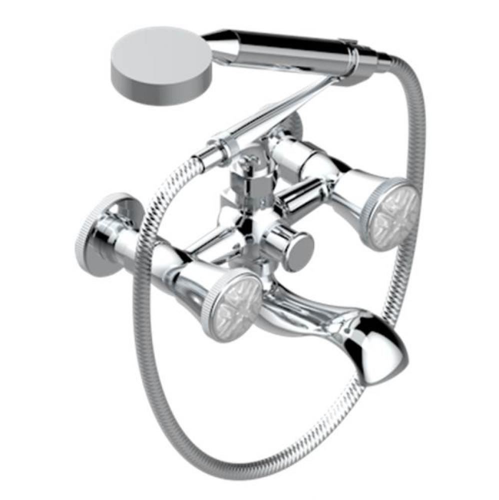 Exposed Tub Filler With Cradle Handshower, Wall Mounted