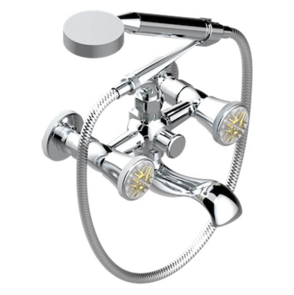 Exposed Tub Filler With Cradle Handshower, Wall Mounted